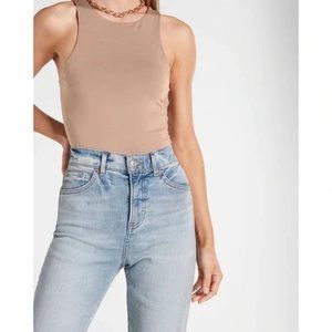 NWT Express Tan/Beige Compression Body Contour High Neck Thong Bodysuit Size S